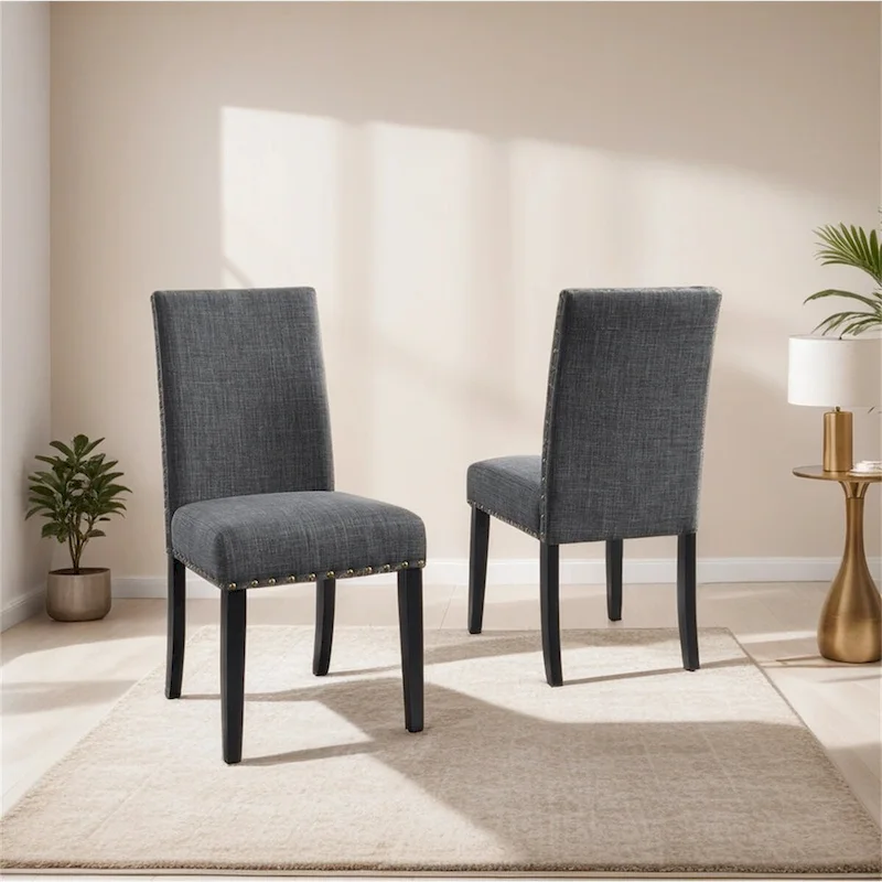 Fabric Dining Chairs with Nailhead Trim,Set of 2