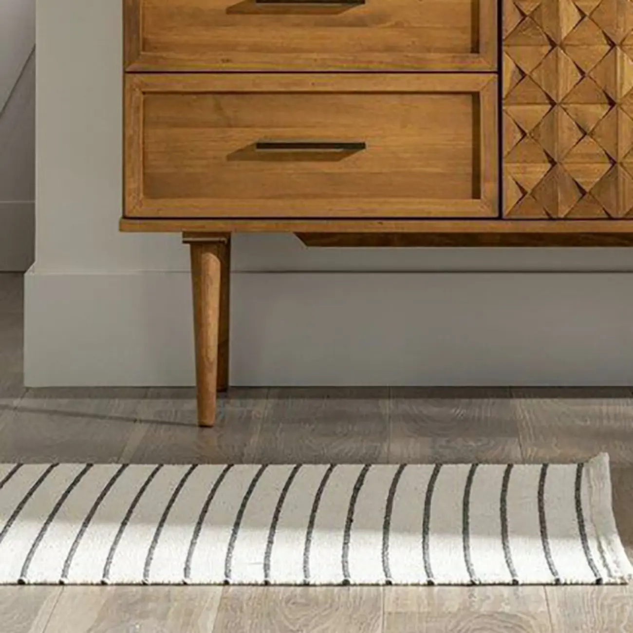 Modern Walnut Buffet Table with Drawers and Cabinets