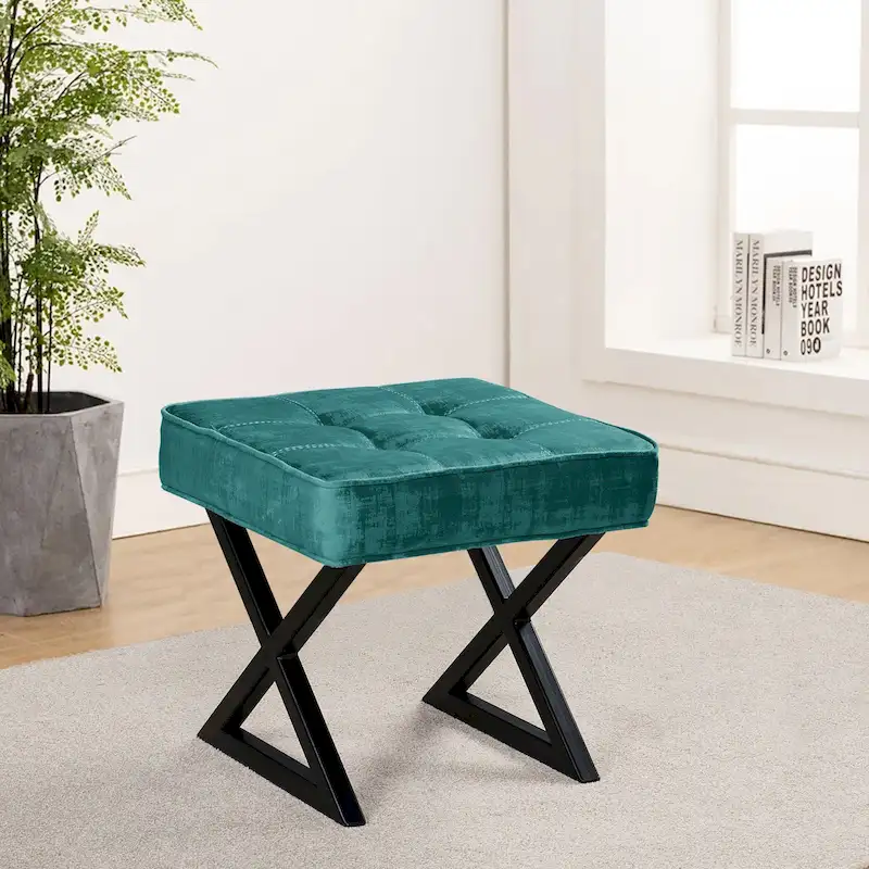 Textured Velvet Ottoman Vanity Stool 18X18X17