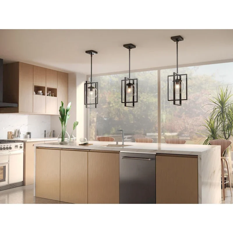 Atwell Collection One-Light Matte Black Clear Glass Luxe Pendant Light - 15.750  x 16.340  x 11.810