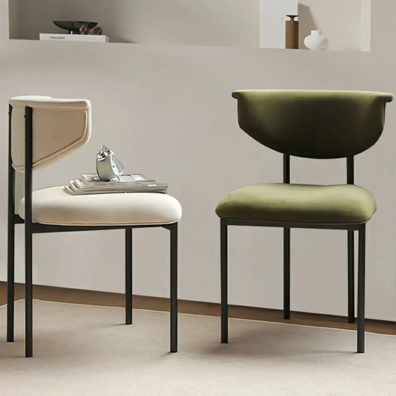 Upholstered Metal Legs Open Back Dining Chair