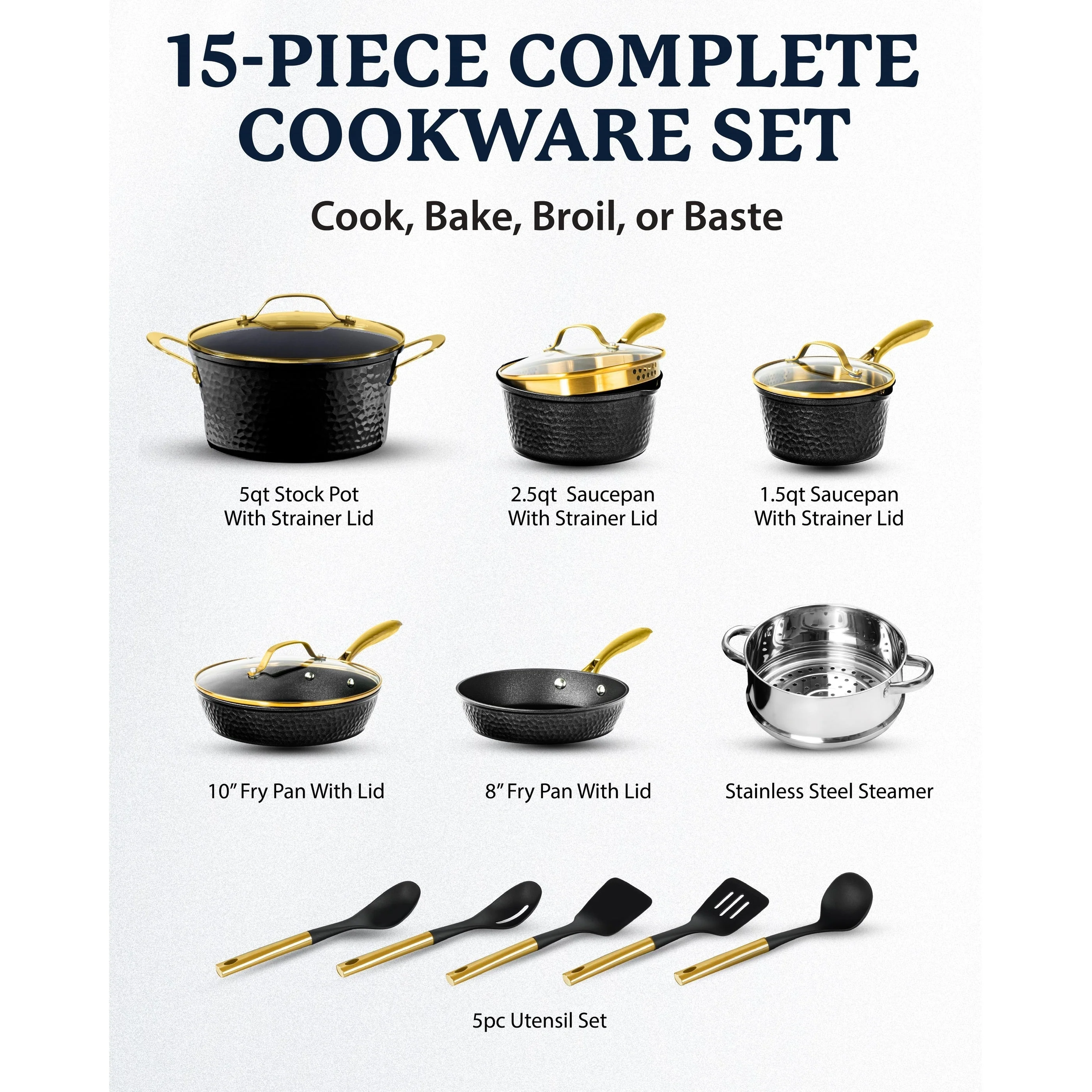 Granitestone Charleston Hammered 15 Piece Nonstick Cookware Set