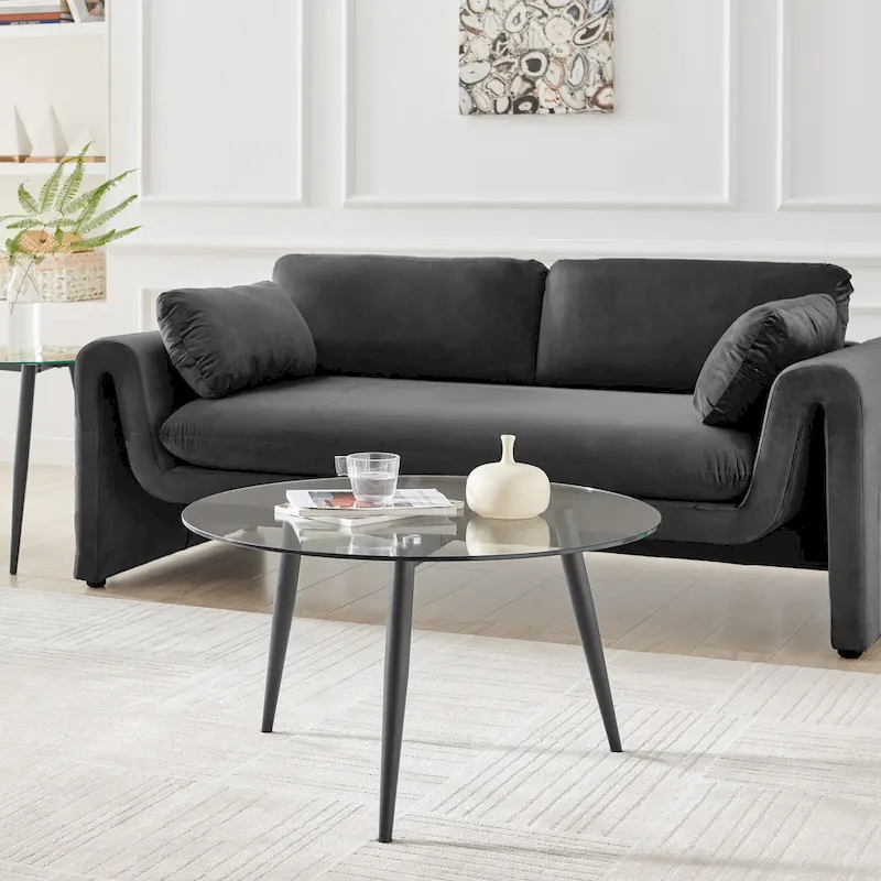 Danya B. Van Beuren Coffee Table with Taper Legs and Glass Tabletop