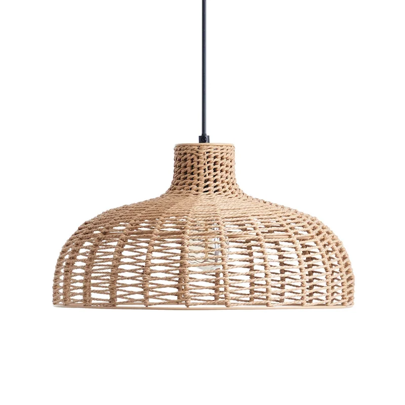 CO-Z Boho Handwoven Hemp Rope Dome Pendant Light Fixture - Tan