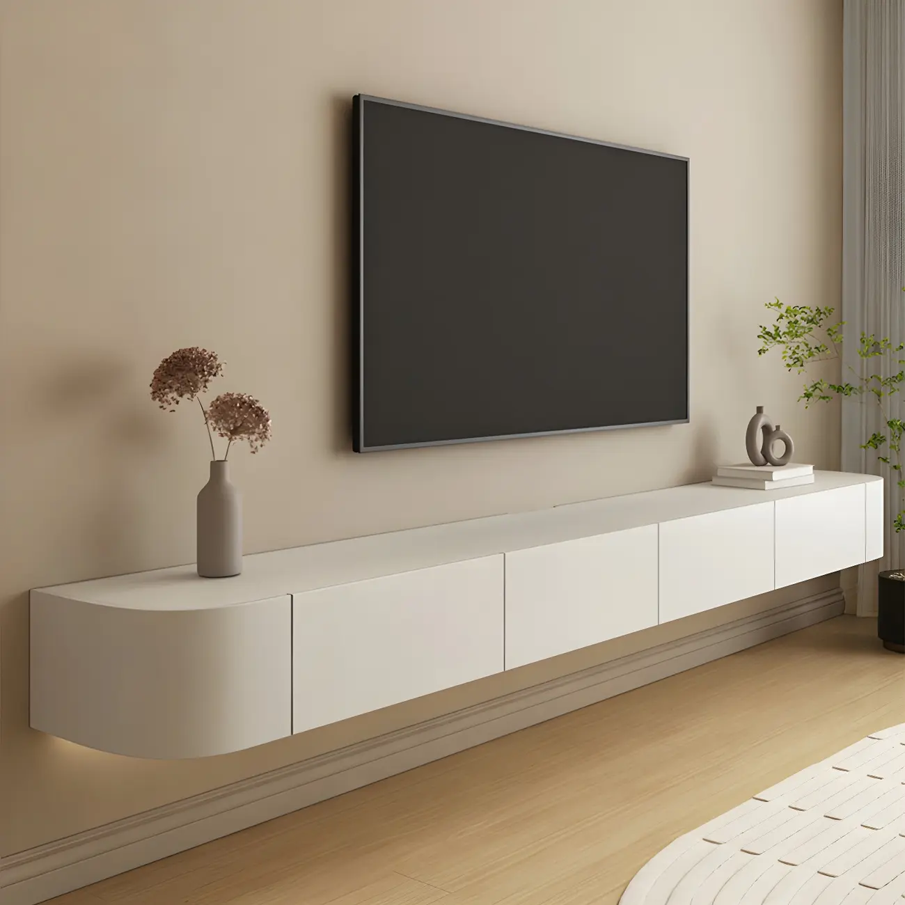 Modern Wooden Wall-Mounted TV Stand in White