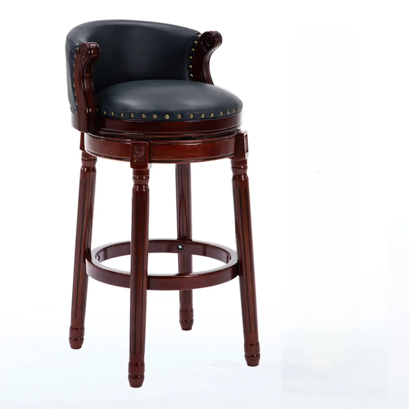 Solid Wood Leather Swivel Counter Stools with Backs