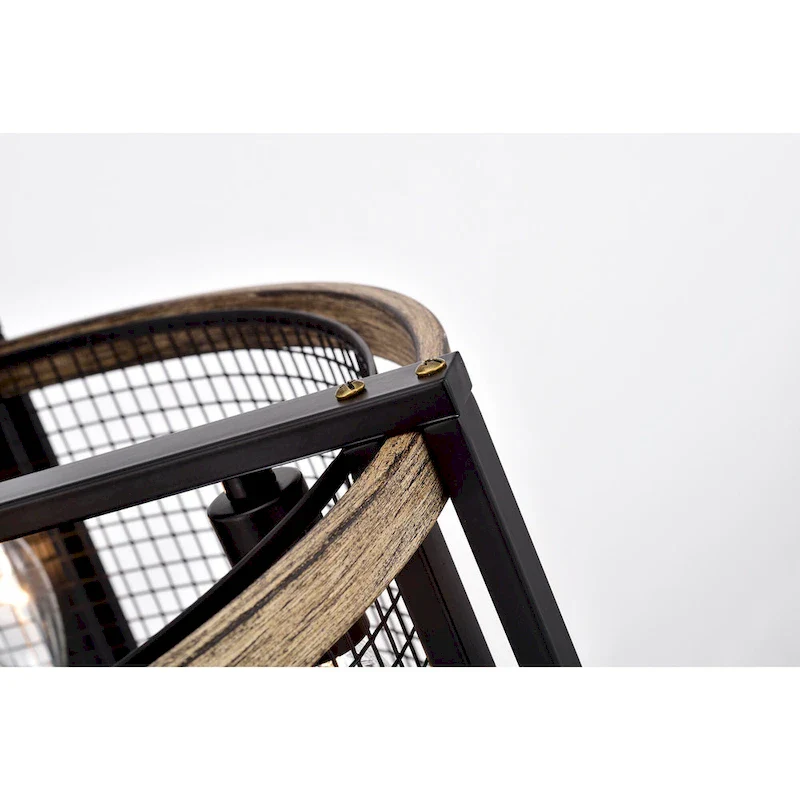 Blane Black/Wood Grain Metal 4-Light Ceiling Fan Chandelier w/ Remote