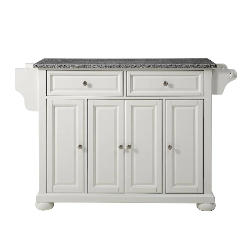 Crosley Alexandria Solid Granite Top Kitchen Island in White Finish - 18d x 51.5w x 34h