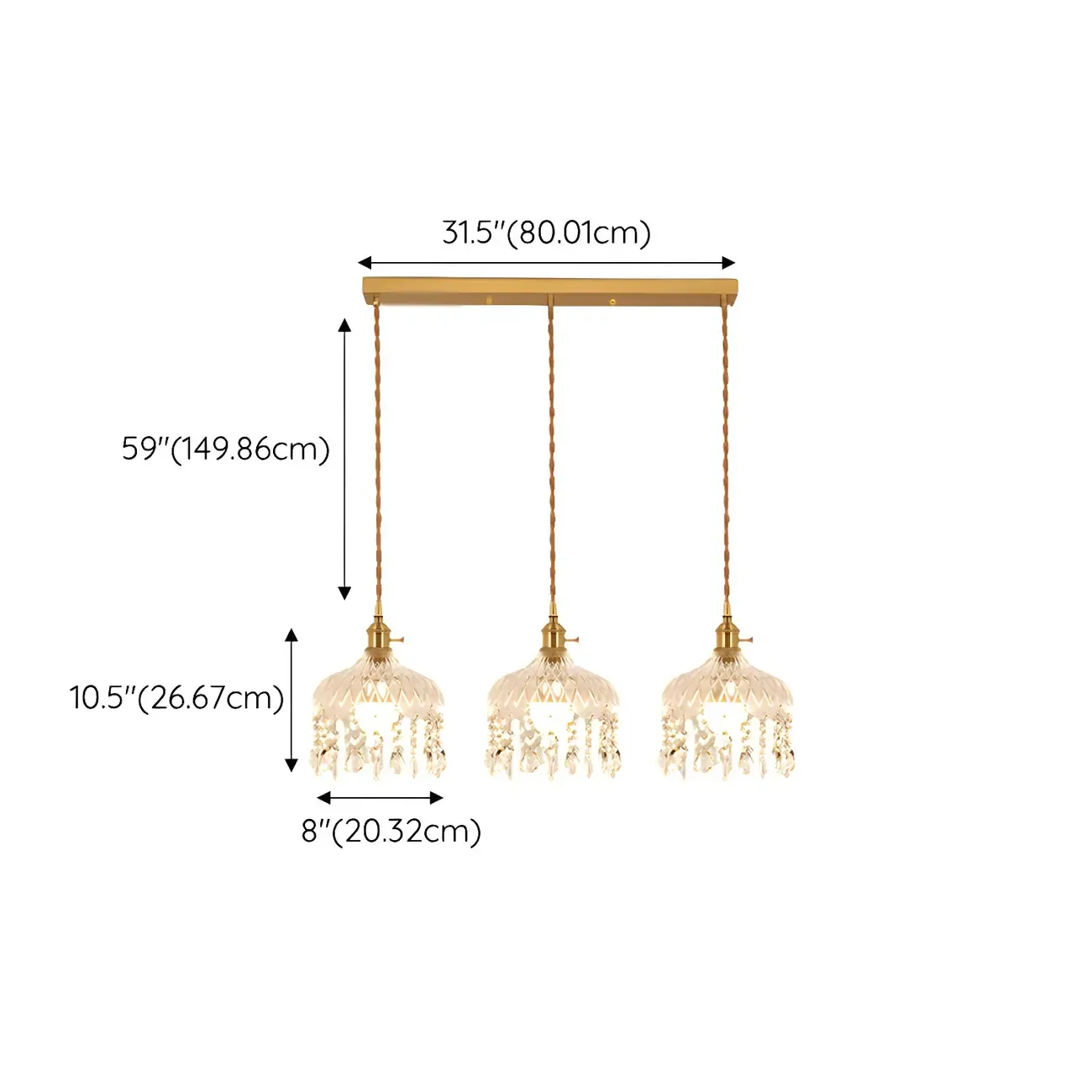 Elegant Glass-Crystal Gold Island Pendant Lights