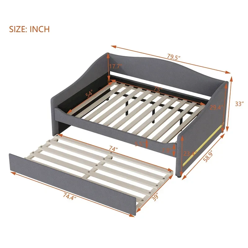 Full Teddy Fleece Daybed with Trundle and LED Lights