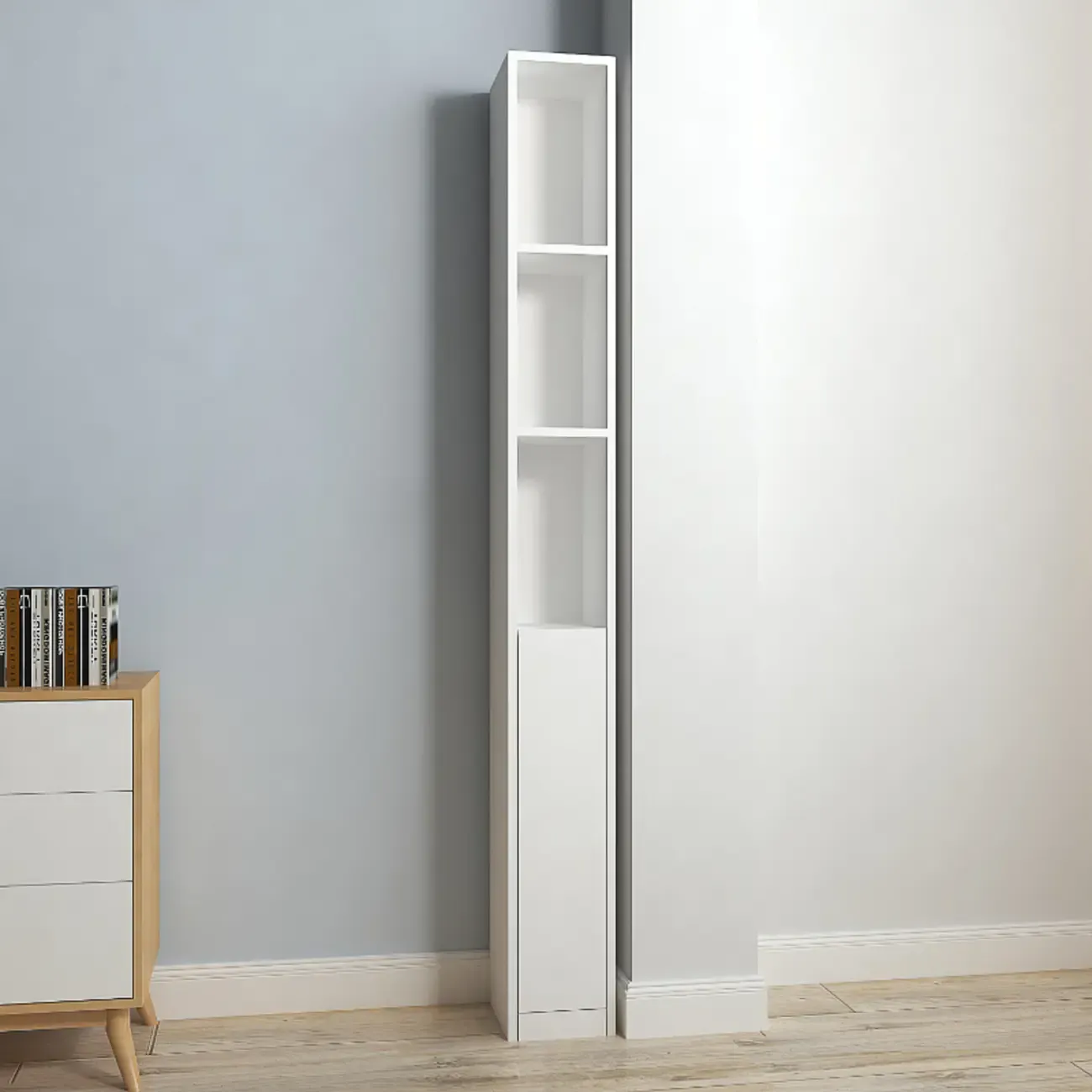 Sleek Modern Rectangle Lumber Tall Shelf Display Cabinet