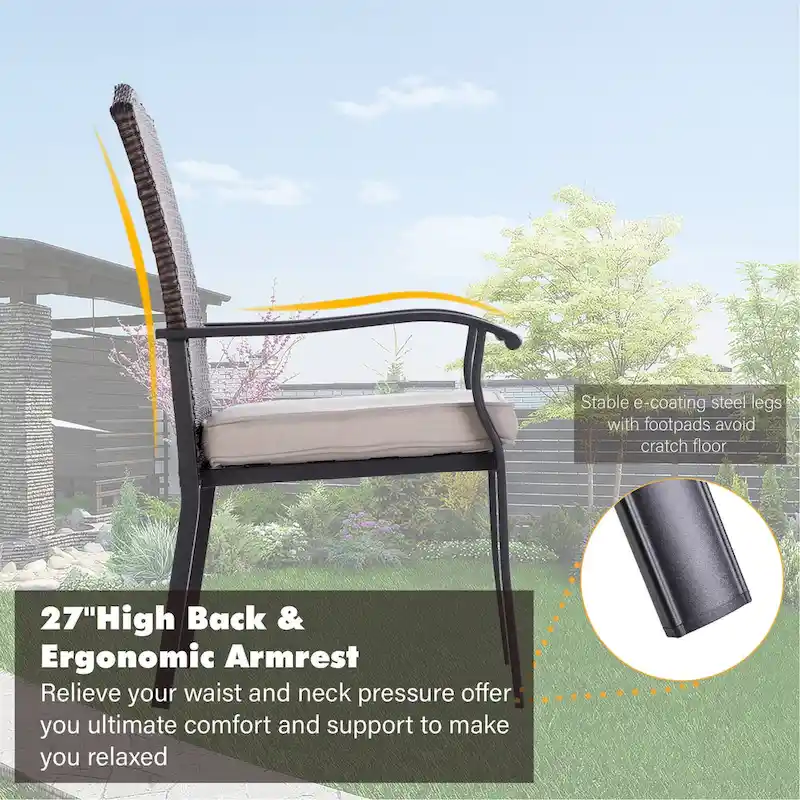 Patio Rattan Wicker Fixed Armrest Dining Chair with CushionSet of 2/4/6