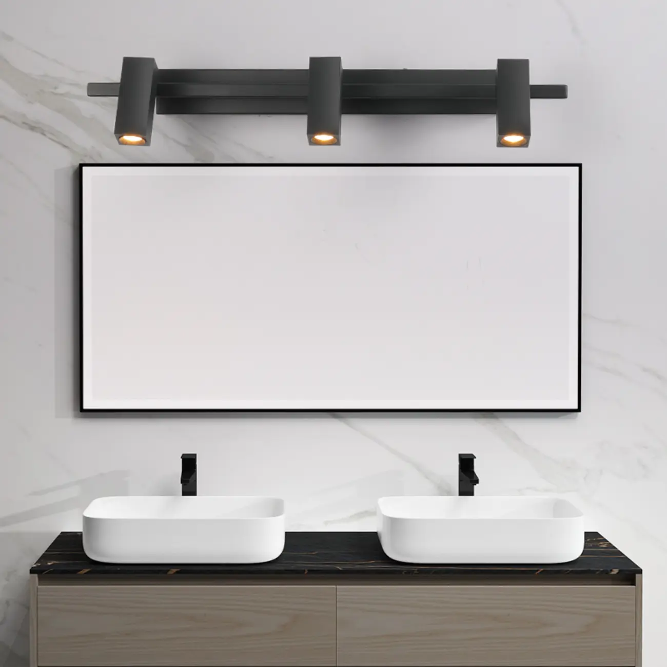 3-Light Rectangle Adjustable Black Vanity Lights