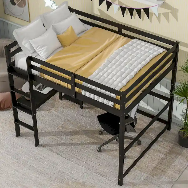 Full Loft Bed with Desk and Shelves