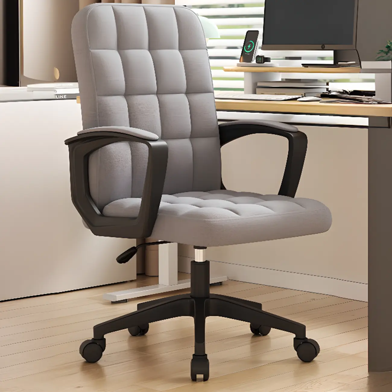 Modern Black Faux Leather Adjustable Swivel Office Chair