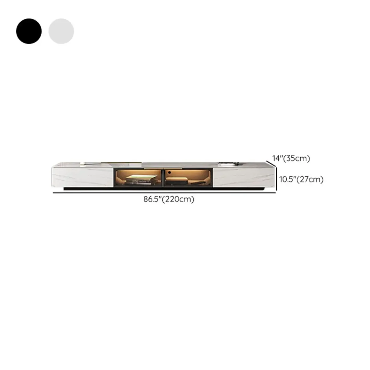 Black Modern Stone Rectangle Drawers TV Stand with LED Lights