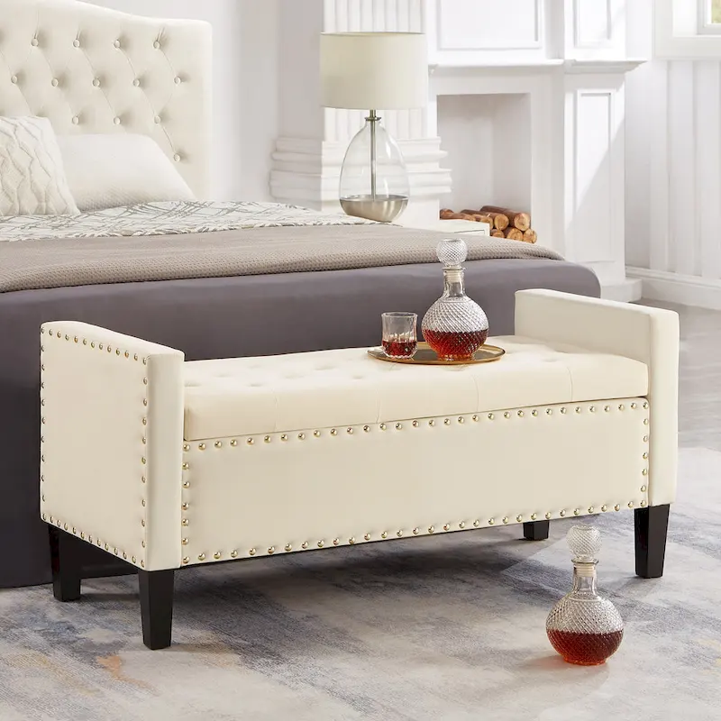 Entryway Living Room Soft Padded Seat with Armrest,Bed Bench