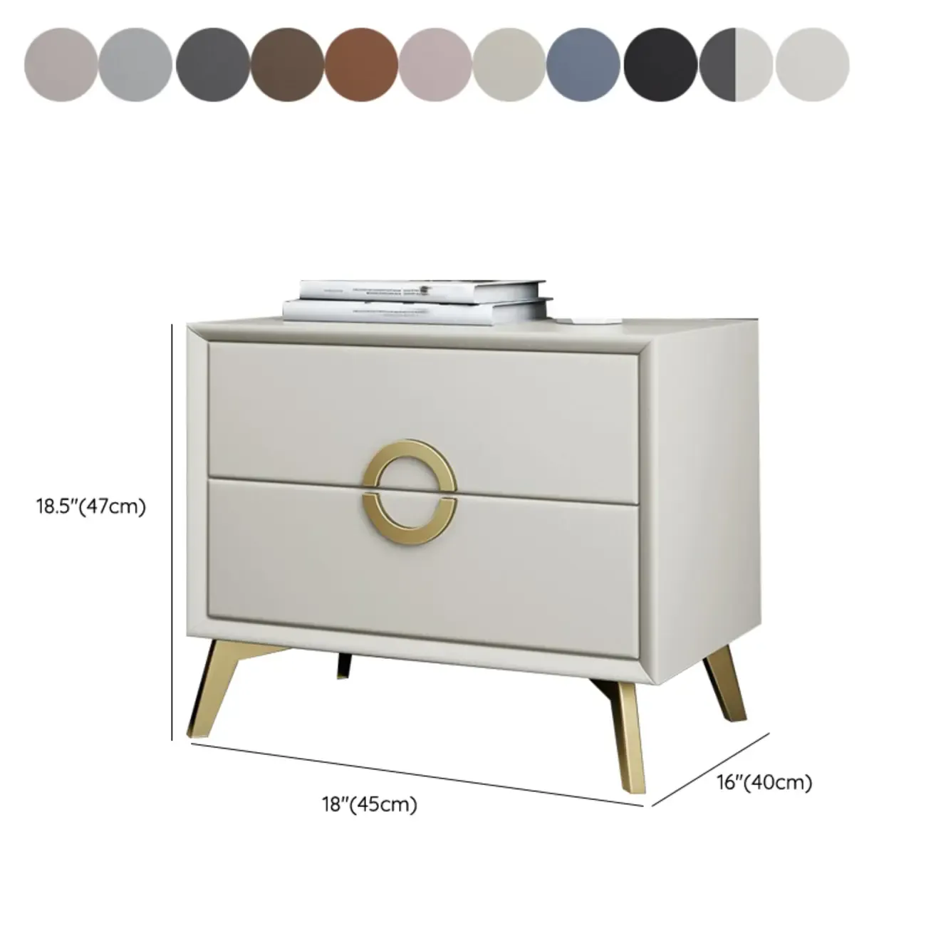 Chic Khaki Leather Gold Accents 2-Drawer Nightstand