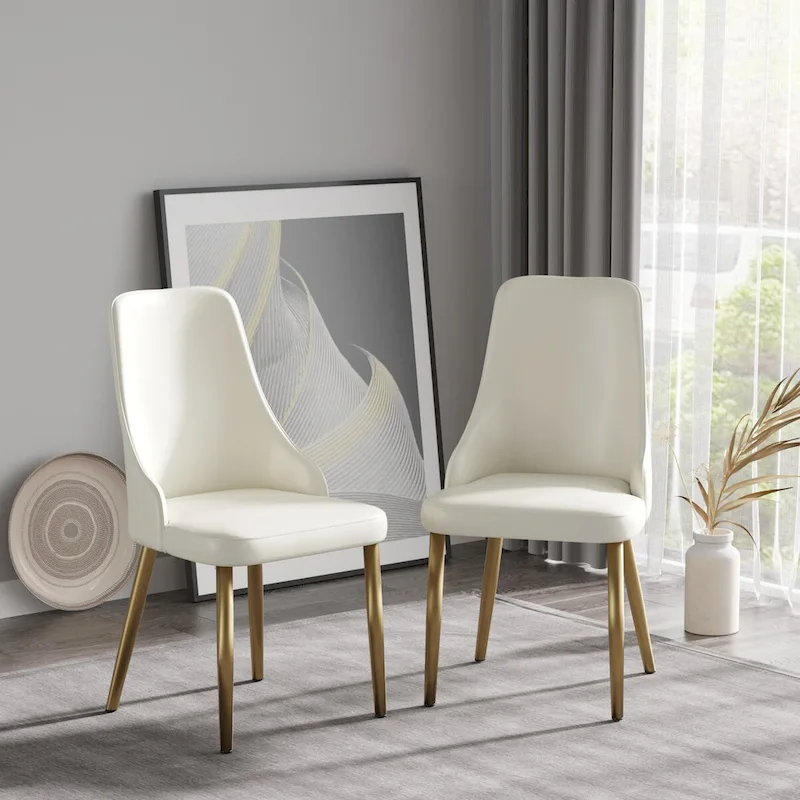 Modern Set of 2 Beige Upholstered Faux Leather High Back Chair For Dining Table