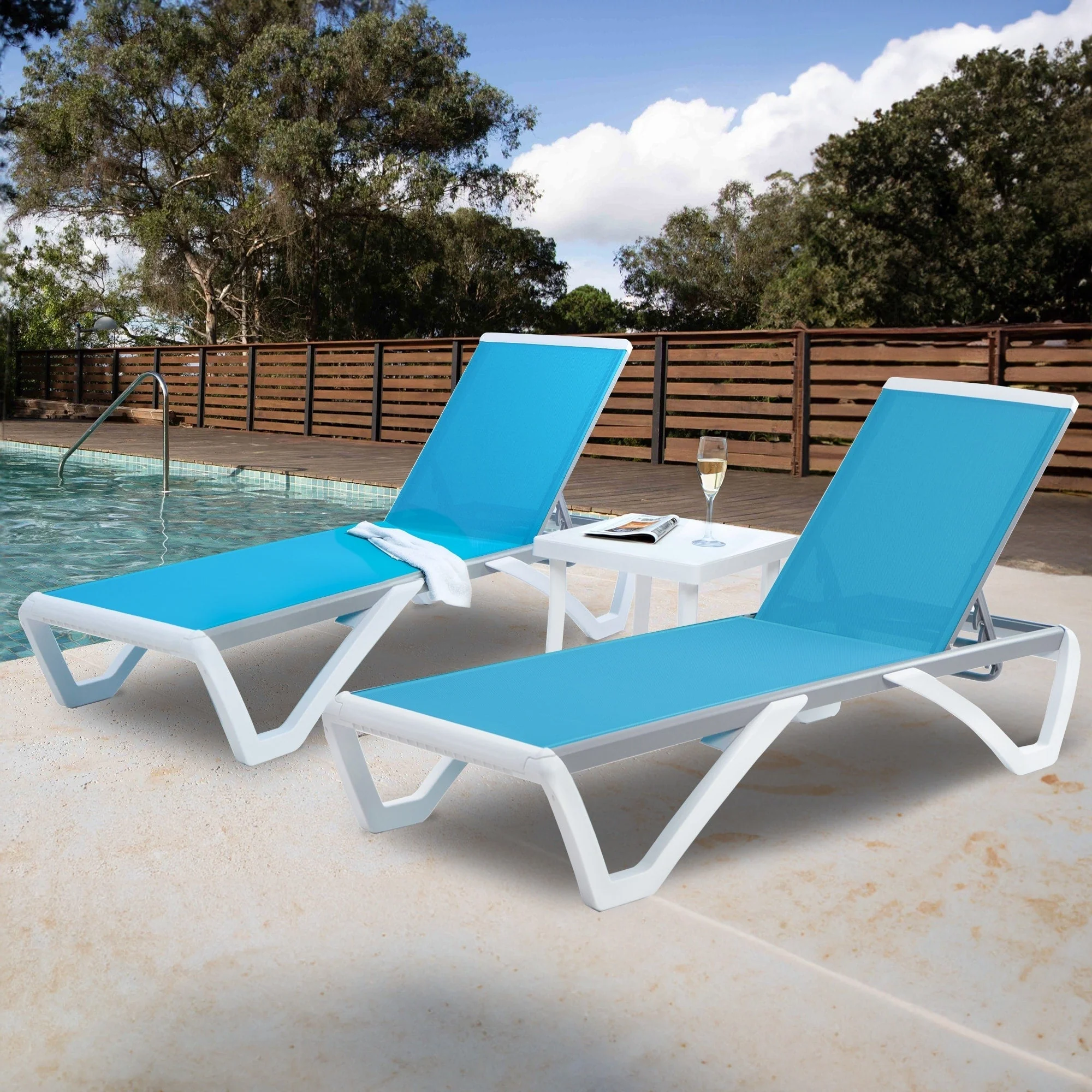 Kozyard Alan Full Flat Aluminum and Polypropylene Resin Legs Patio Reclining Adjustable Chaise Lounge