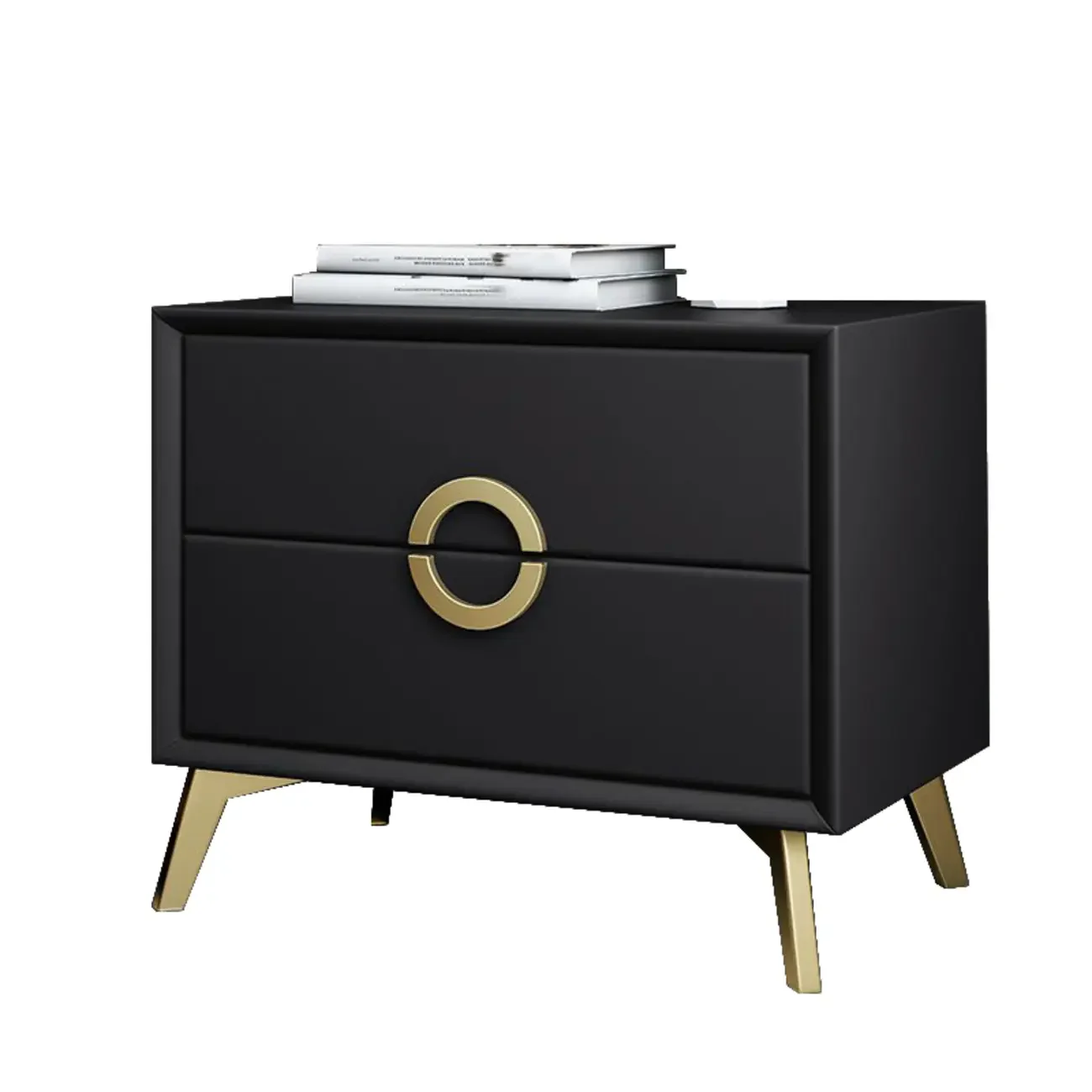 Chic Khaki Leather Gold Accents 2-Drawer Nightstand