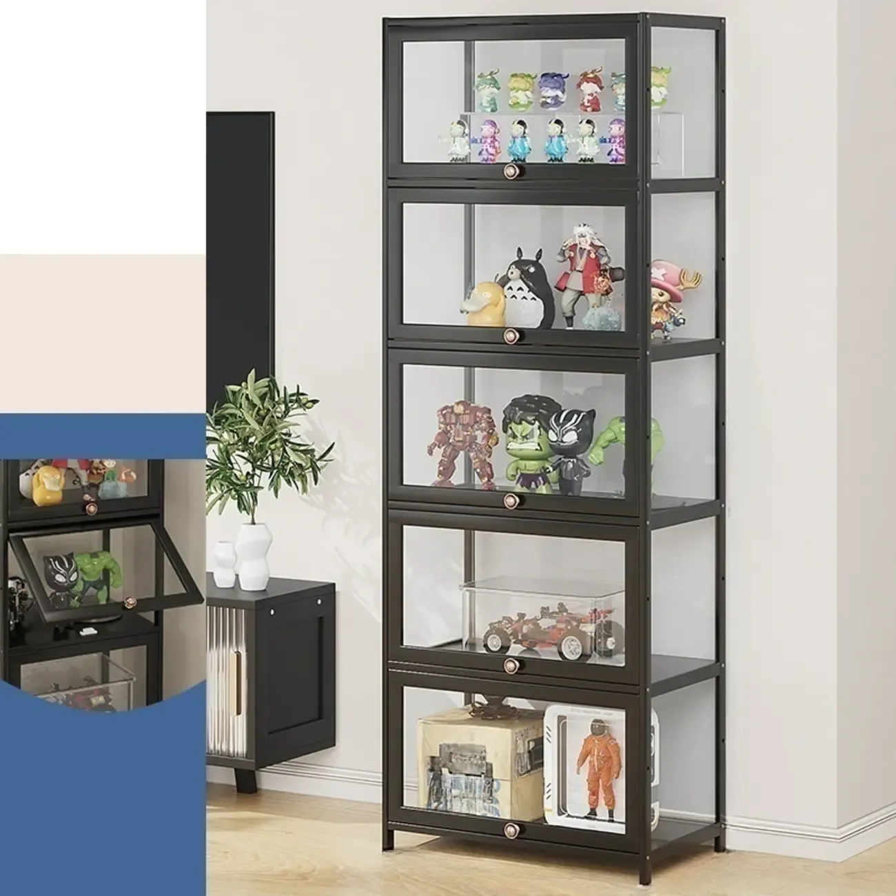 Simple Flip-up Black Clear Glass Cabinet