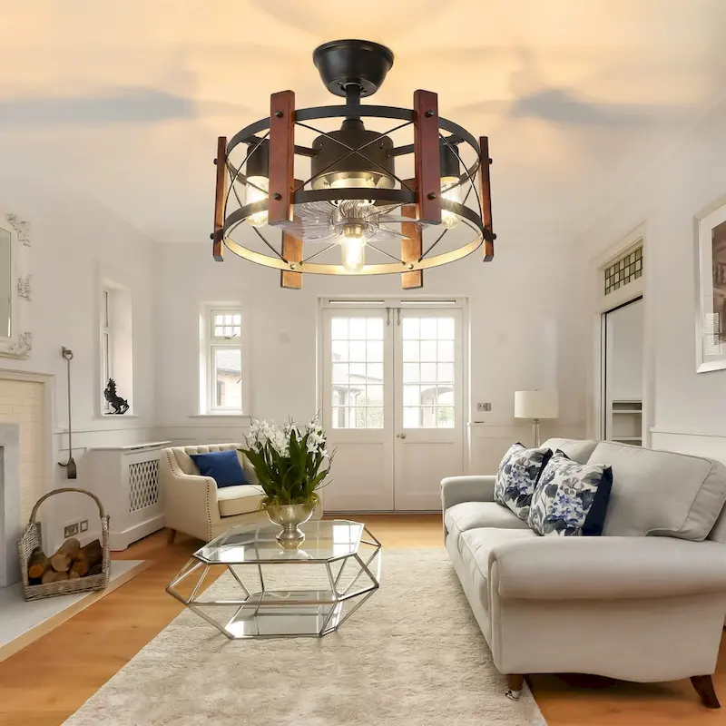 20  Caged 8-Blade Ceiling Fan with Lights Remote Control - 19.7 L x 19.7 W x 7.5 H