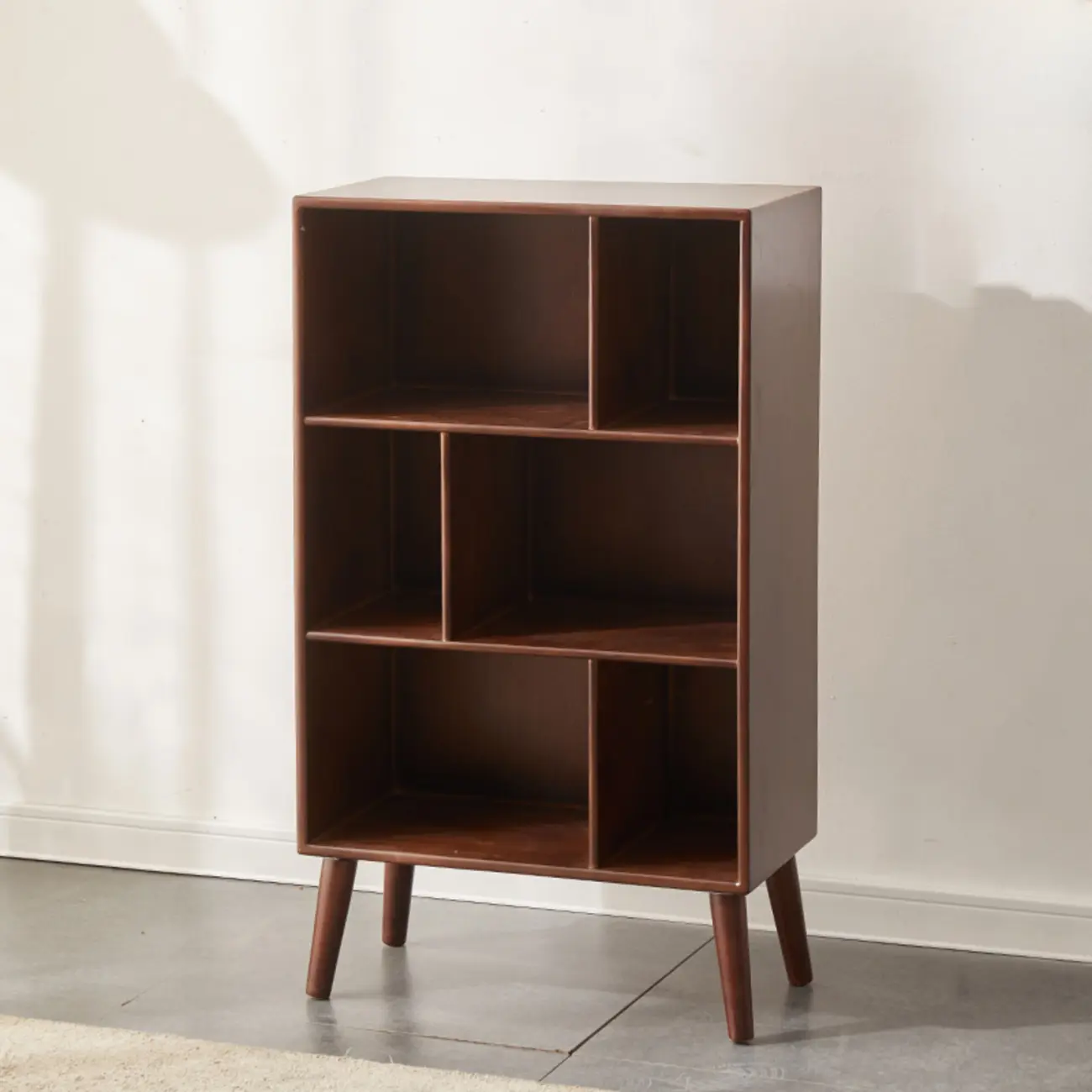 Modern Brown Wooden 4-Tier Vertical Bookcase