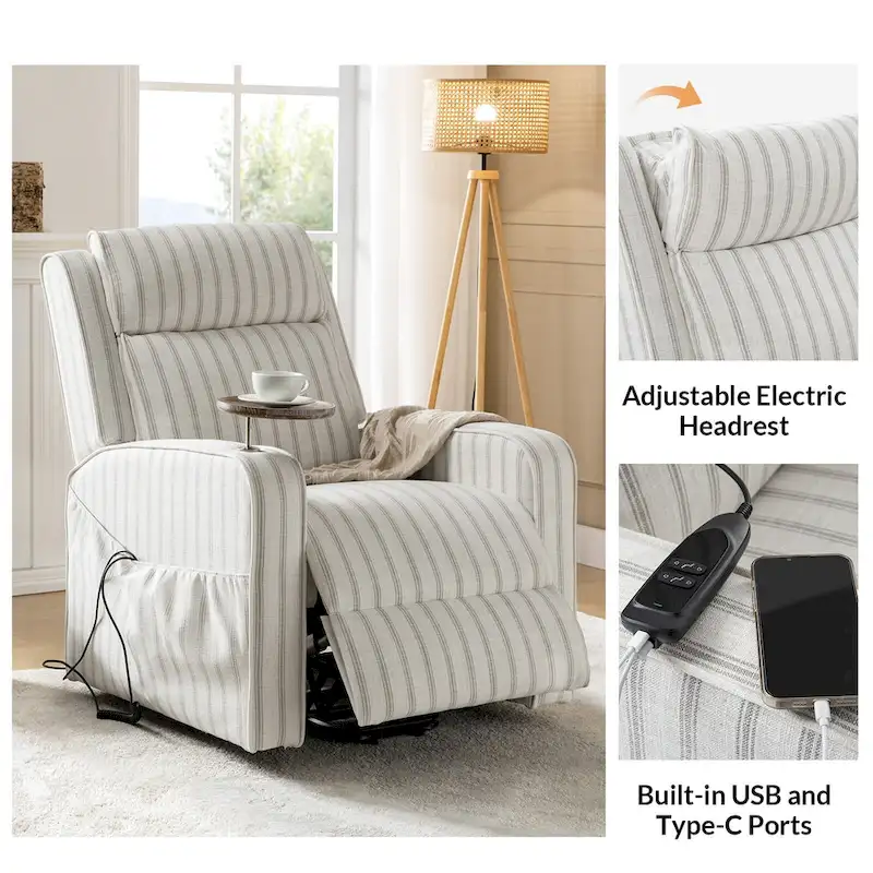 Darrell Modern Lift Assist Massage and Heating Power Recliner with Charing and Soild Wood Tray by HULALA HOME