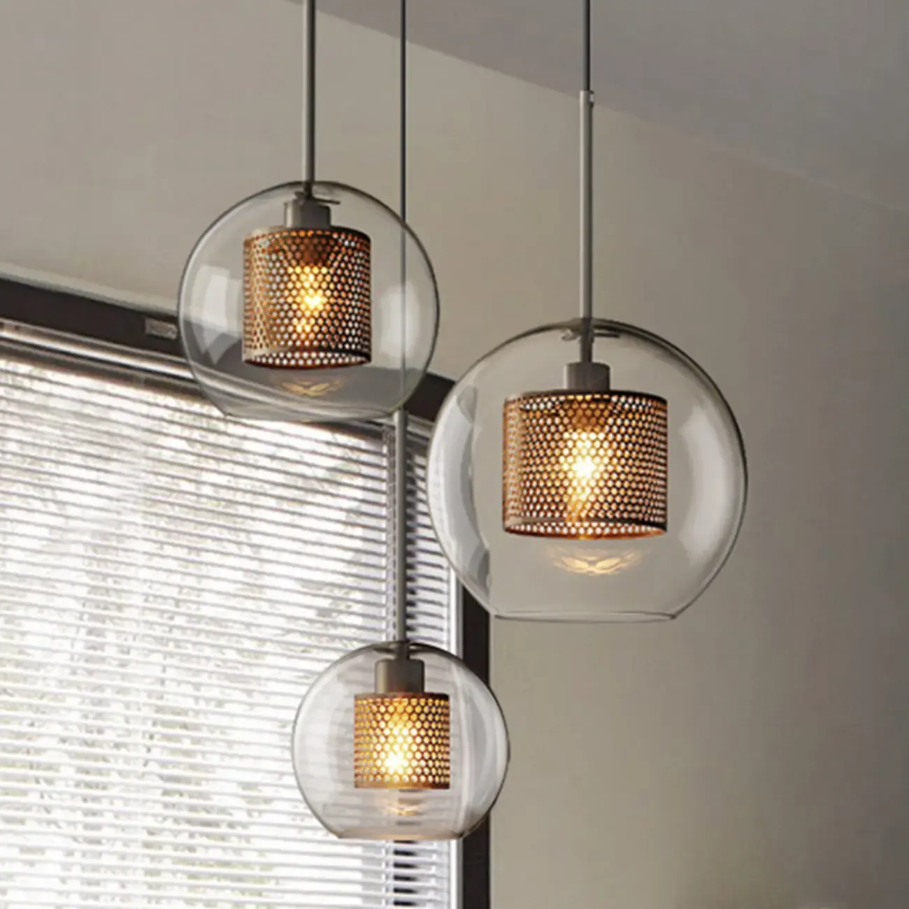 Modern Clear Glass Kitchen Island Pendant Light Metal Frame