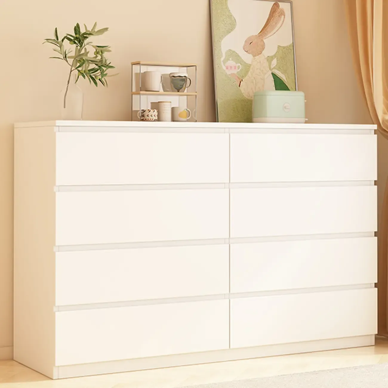 White Wooden Rectangle Accent Cabinet for Living Room Decor