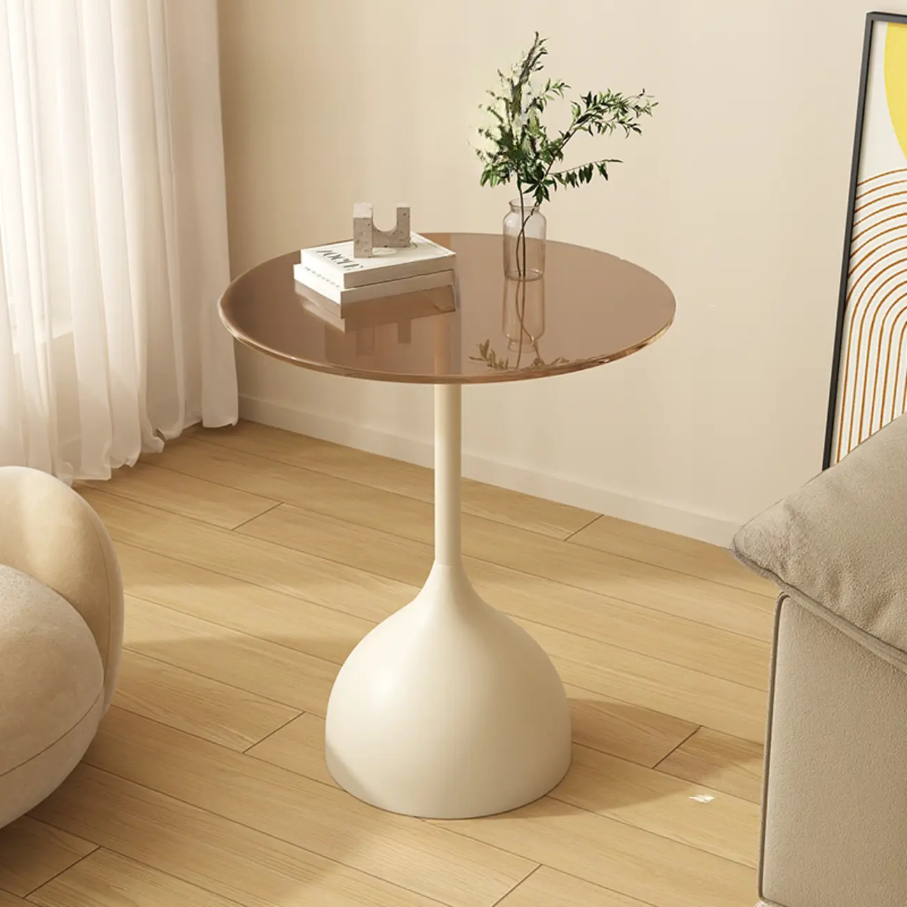 Classic Glass Pedestal Base Circular Chairside Table - Table Only