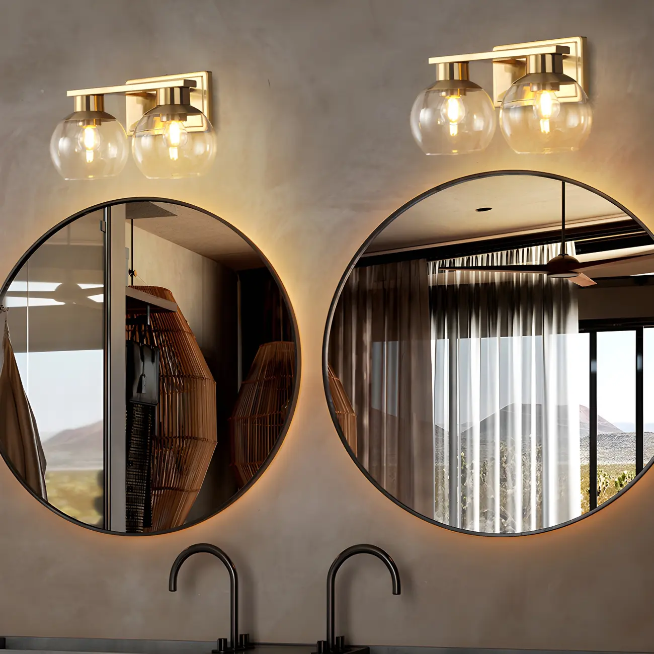 Modern Gold Clear Glass Dome Bathroom Vanity Light