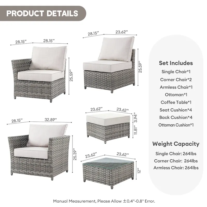 XIZZI 6-piece Patio Wicker Furniture Set with Coffee Table