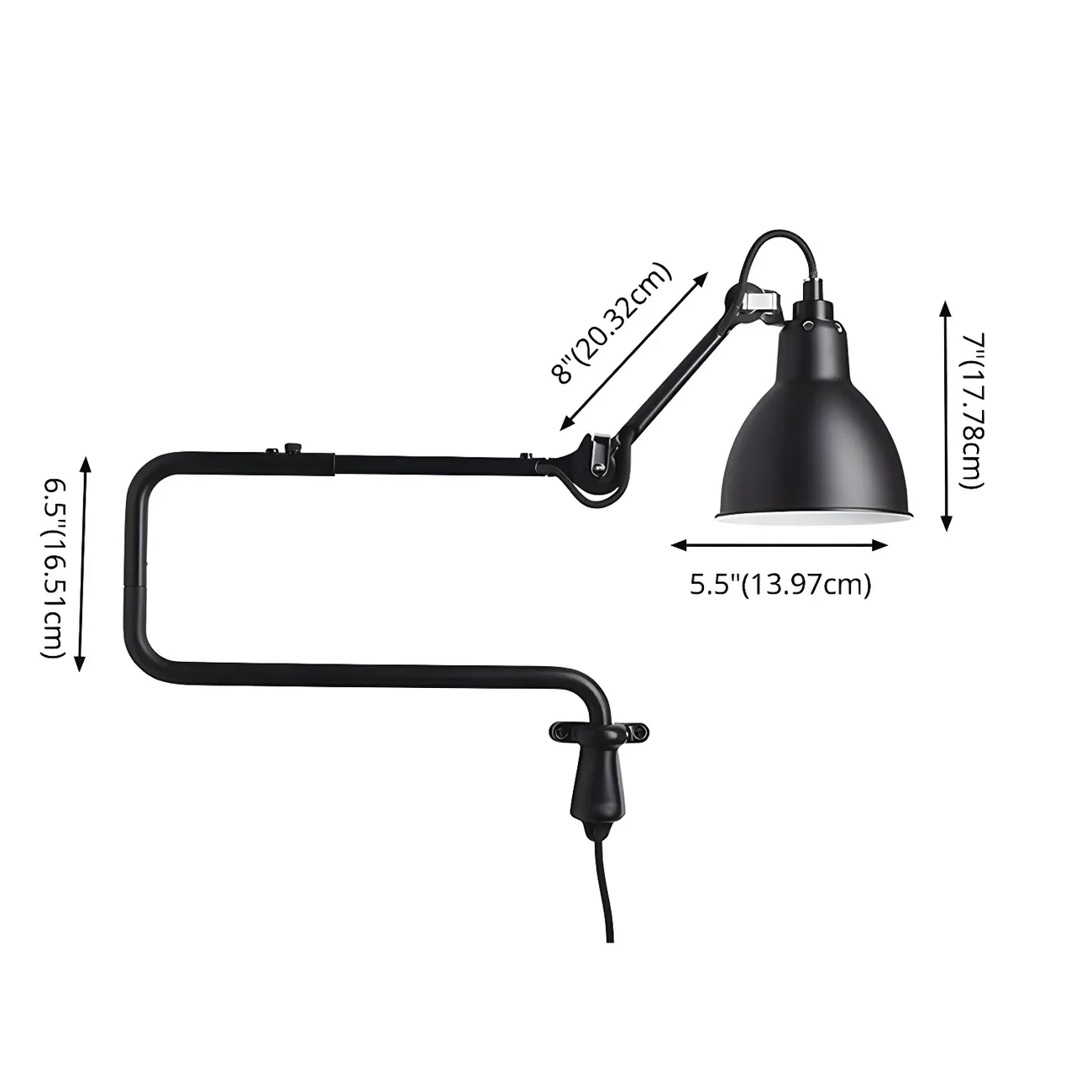 Industrial Black Swing Arm Aluminum Shade Wall Light