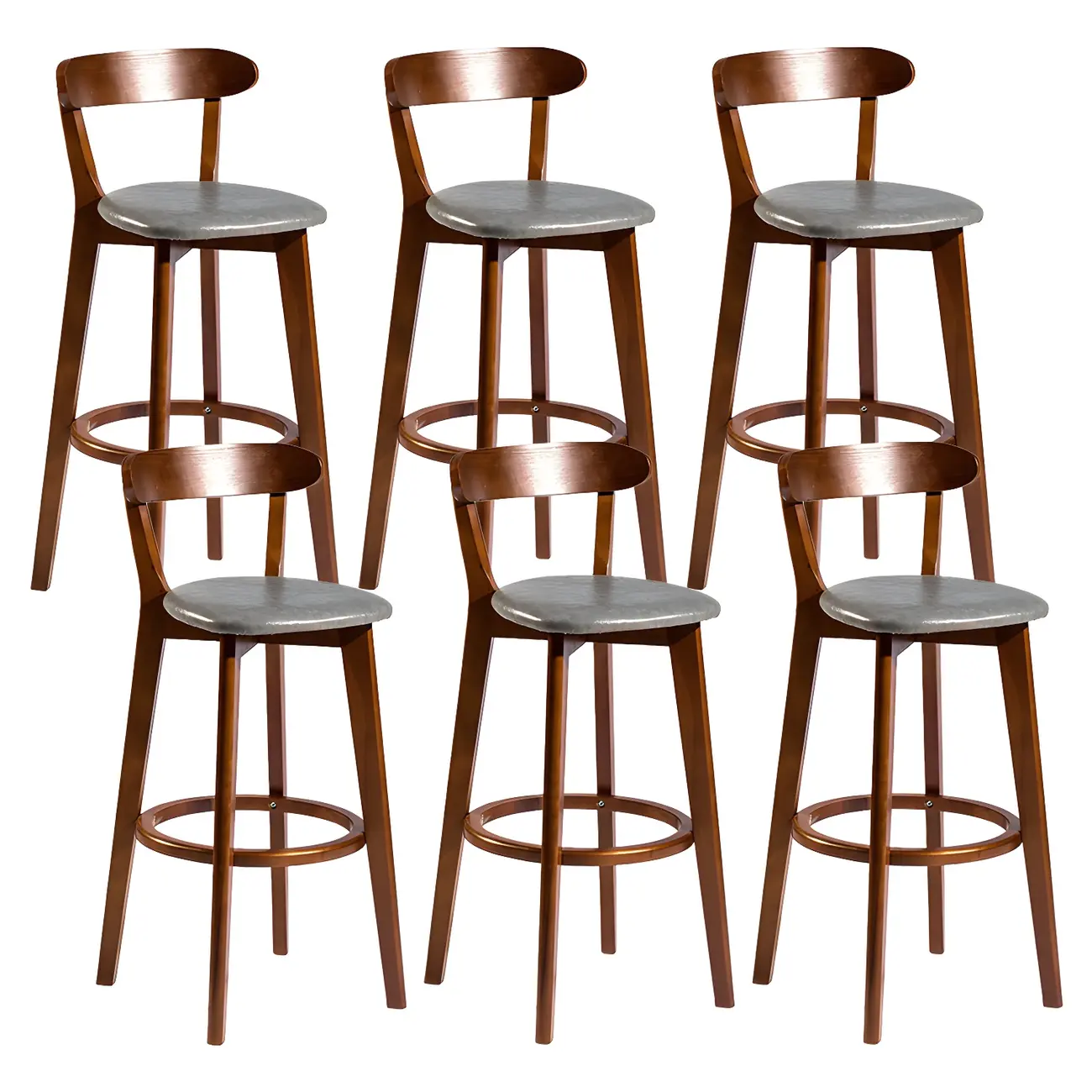 Wooden Upholstered Low Back Bar Height Stools Set of 2