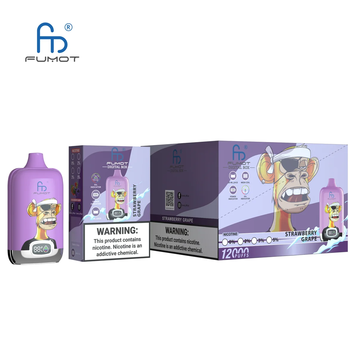 Fumot Digital Box 12000 Strawberry Grape – 10er-Displaybox mit Einweg-Vape und Einzelpackung