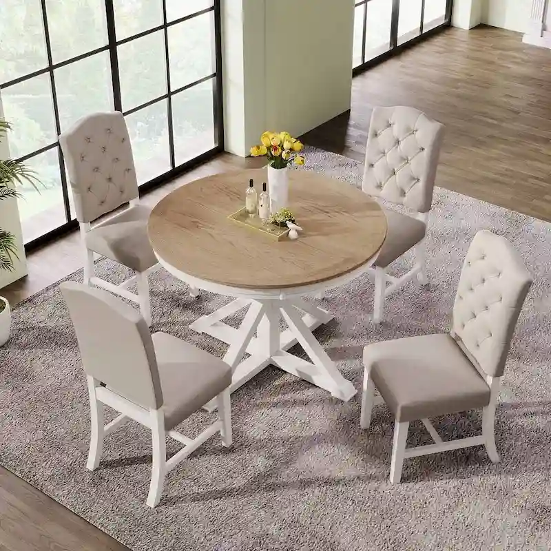 5-Piece Dining Set with Extandable Round Table