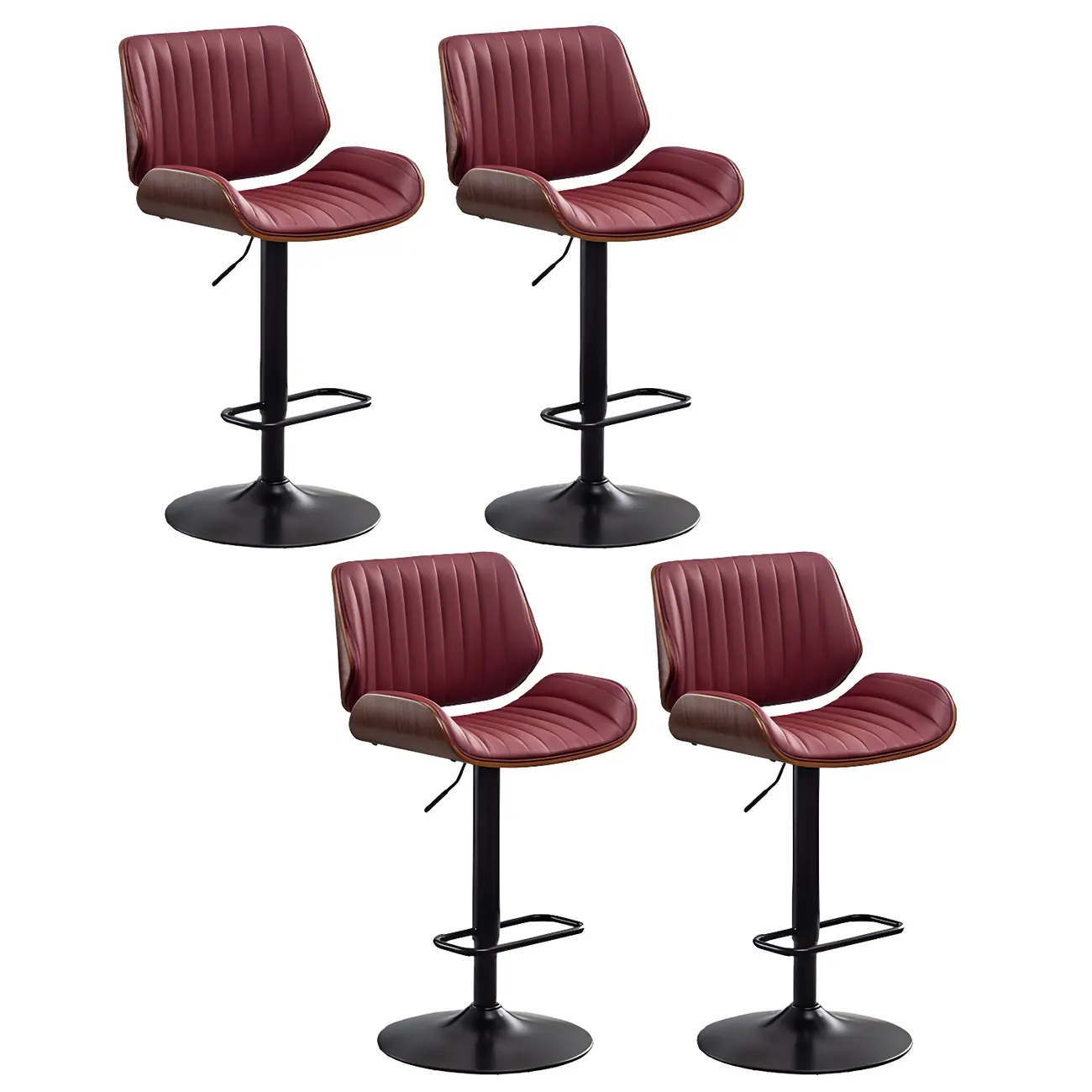 Elegant Wood Leather Red Swivel Adjustable Bar Stool