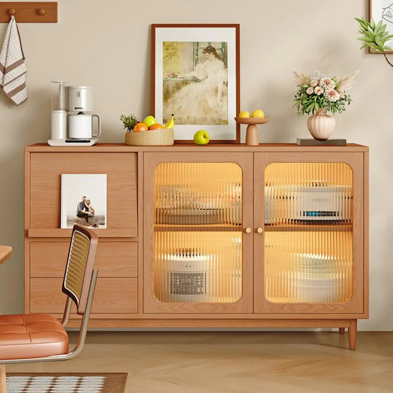 Natural Finish Rubberwood Sideboard with Drawers