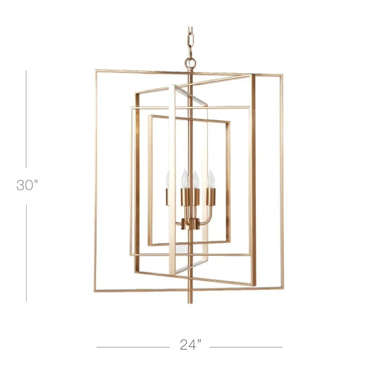 Modern Gold Rectangular Metal Cage Chandelier