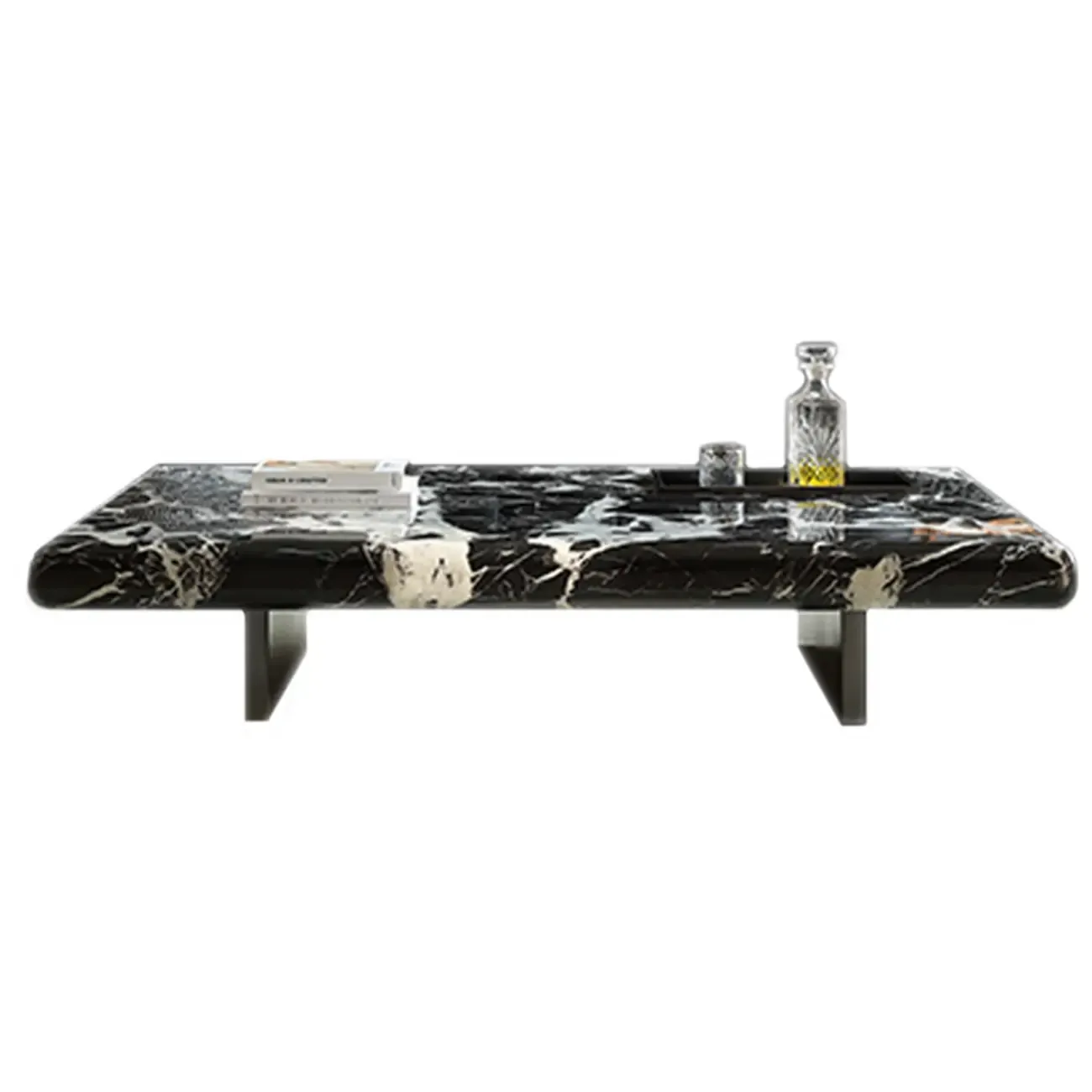 Modern Marble Black Rectangular Sleigh Coffee Table