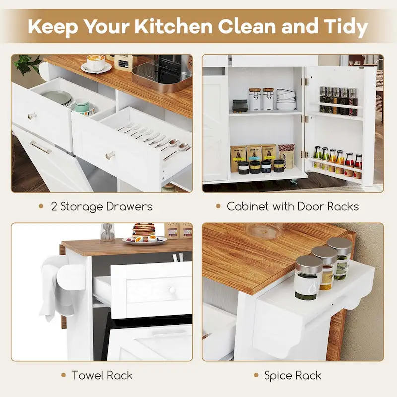 Costway Rolling Kitchen Island Kitchen Island Cart with Drop Leaf - See Details