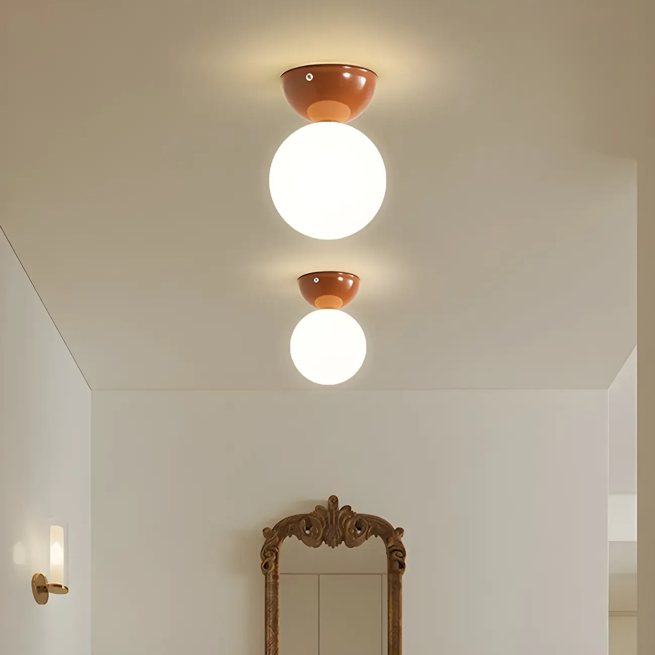 Simple White Ball Shade Metal Semi Flush Ceiling Light