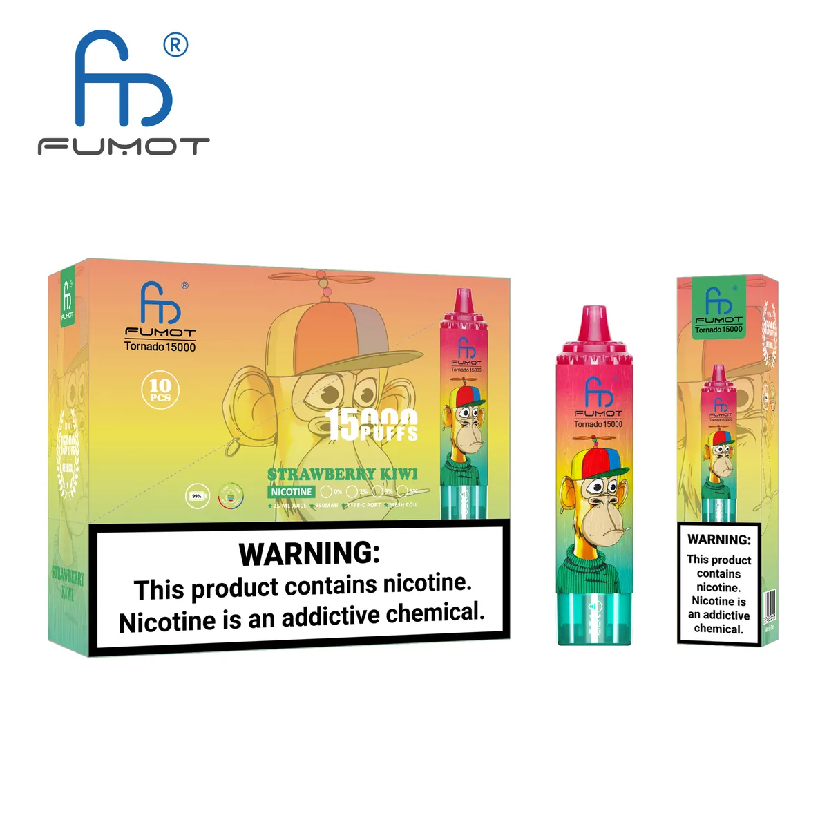 Fumot Tornado 15000 Strawberry Kiwi – 10er-Displaybox mit Einweg-Vape und Einzelpackung