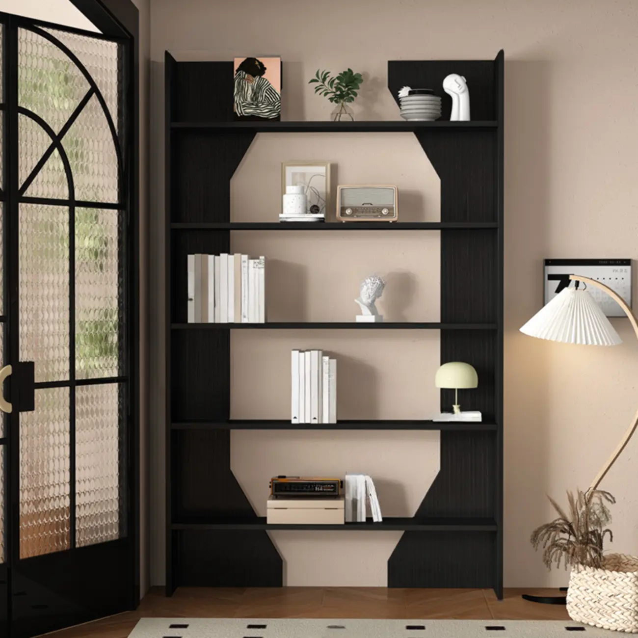 Simple Black Wood 5-Shelf Open Rectangle Bookcase
