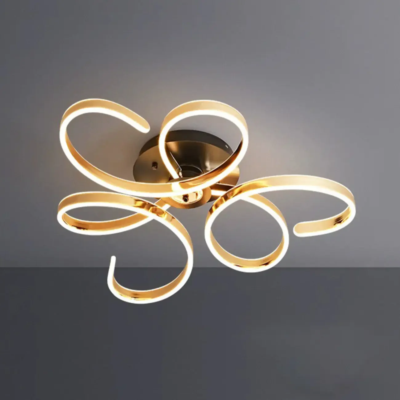 Gold Ribbon LED Semi Flush Ceiling Light 3-Gear Dimming