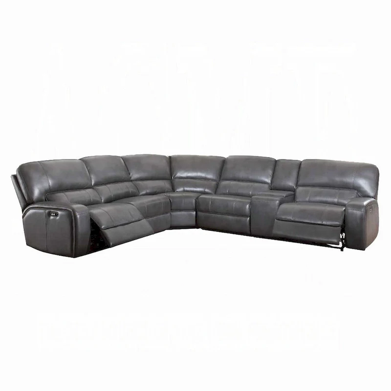 Saley Power Motion Sectional Sofa, USB, Gray Faux Leather, Console