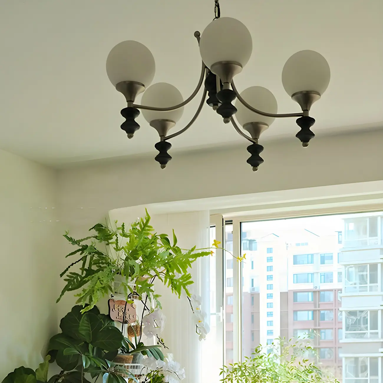 Modern Glass Chandeliers Black Metal Elegant Lighting