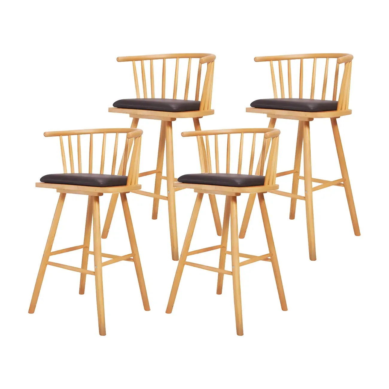 Traditional Wooden Low Back Bar Stool with Cushioned Seat